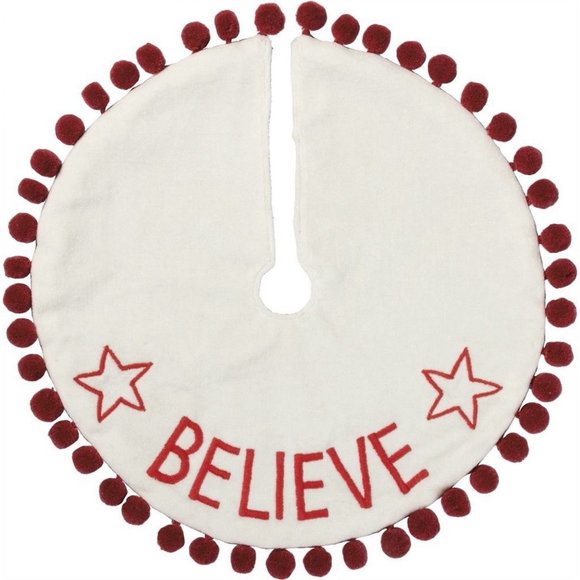 Primitives by Kathy - Velvet Tree Skirt - Believe with Pom Fringe - Picture 1 of 1